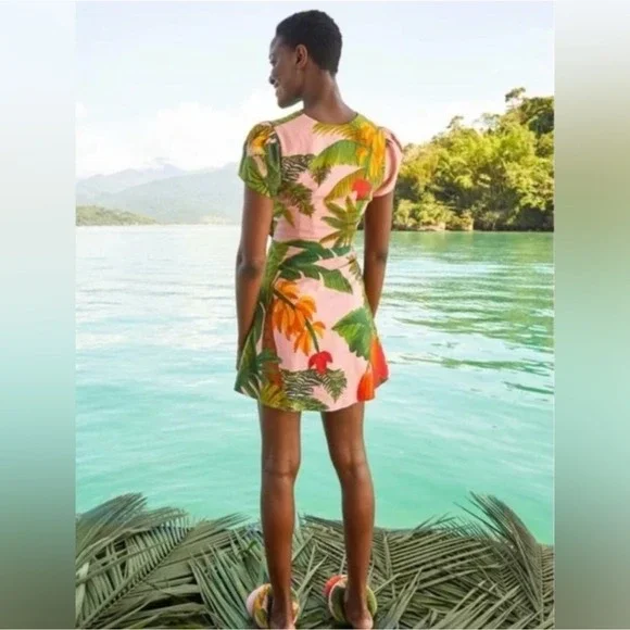 FARM RIO Cocoa Forest Cut-Out Mini Dress Size S Tropical‎ Beachy Vacation - Picture 2 of 9